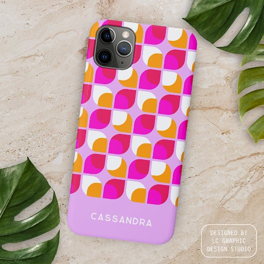 パーソナライズド ピンク オレンジ ミッドセンチュリー アート パターン Case-Mate iPhoneケース