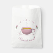 パーソナライズド ピンク ガーデン ティーパーティー ブライダル シャワー フェイバーバッグ (正面)