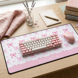 パーソナライズド ピンク リボン コケッティ キュート ネーム オフィス デスクマット