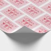 パーソナライズド ピンク レッド レトロ ブライダル シャワー ラッピングペーパー (角)