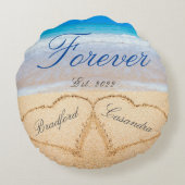 パーソナライズド フォーエバー | ハーツ イン サンド  ウェディング スリ ラウンドクッション (裏面)