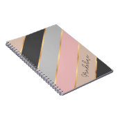 パーソナライズド ブラッシュ ピンク タウペ ベージュ グレー ストライプ ノートブック (右側)