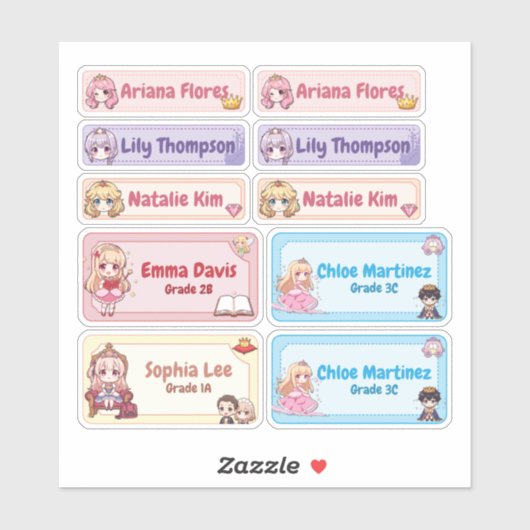 パーソナライズド プリンセス 名前 ラベル – パステル かわいい (シート)