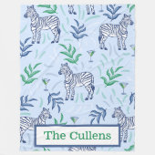 パーソナライズド プレッピー ゼブラ & マティーニ ブルー フリースブランケット (正面)