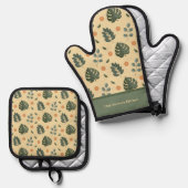 パーソナライズド ボタニカル ネーム クリームとサグリーン 鍋つかみ&鍋敷きセット (正面/裏面)