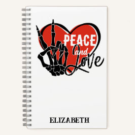 パーソナライズド モダンスケルトンの手 Peace and Love ノートブック