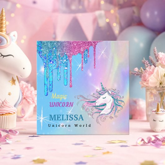 パーソナライズド ユニコーンブティック | マジカル グリッター スクエア名刺
