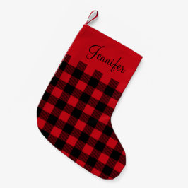 パーソナライズド ラスティックレッド バッファロー プリント スモールクリスマスストッキング