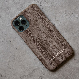 パーソナライズド ラスティック ダークブラウン フェイクウッドグレイン iPhone 11 PROケース