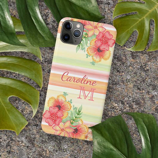 パーソナライズド レッド オレンジ ライムグリーン ストライプ柄 Case-Mate iPhoneケース