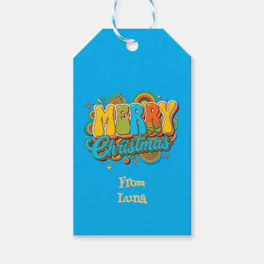 パーソナライズド レトロ クリスマス グルービー 名前 ギフトタグ (正面)