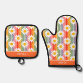 パーソナライズド レトロ デイジー 鍋つかみ&鍋敷きセット (正面)