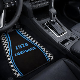 パーソナライズド レトロ レーシング ブルー ストライプ カーマット