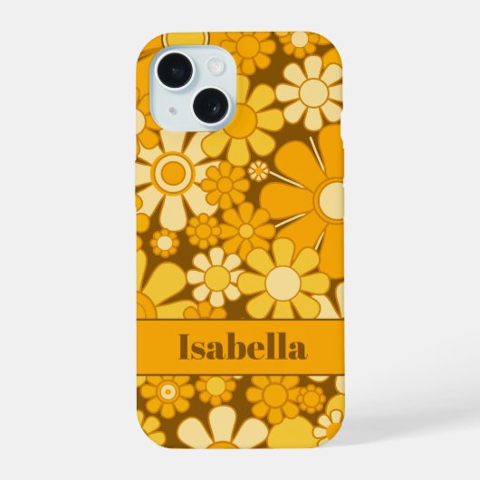 パーソナライズド レトロ 70年代 花柄 iPhone 15ケース (裏面)