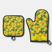 パーソナライズド レモンと錠剤の薬局 キッチン 鍋つかみ&鍋敷きセット (正面)