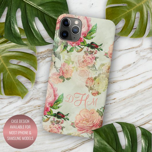 パーソナライズド ヴィンテージ ピンク フラワー 薔薇柄 Case-Mate iPhoneケース