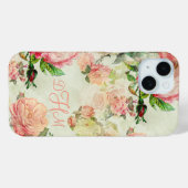 パーソナライズド ヴィンテージ ピンク フラワー 薔薇柄 Case-Mate iPhoneケース (裏面 (横))