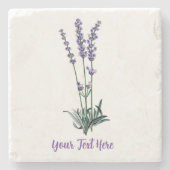 パーソナライズド ヴィンテージ ラベンダー フラワー ストーンコースター (正面)