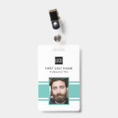 パーソナライズド 従業員 | ティール ロゴ スタッフ フォト バッジ (正面 （クリップ付）)