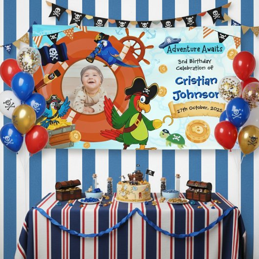 パーソナライズド 海賊 誕生日パーティーバナー 写真 ポスター