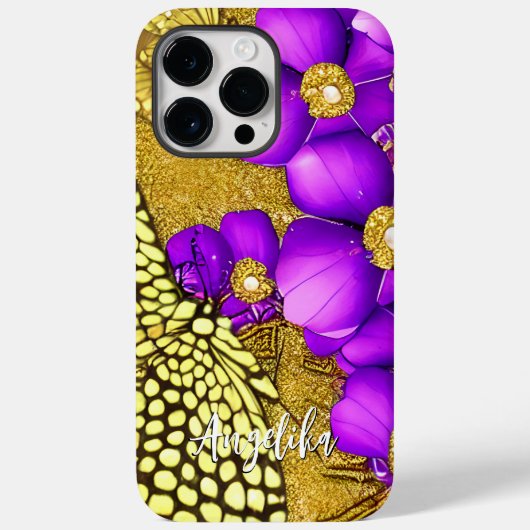 パーソナライズド 紫と金色の蝶 Case-Mate iPhoneケース (裏面)