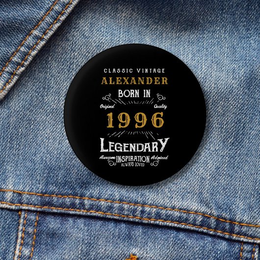 パーソナライズド 30歳の誕生日 1996年 おしゃれブラック 缶バッジ