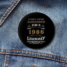 パーソナライズド 40歳の誕生日 1986年 ヴィンテージ ブラック 缶バッジ