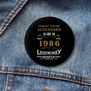パーソナライズド 40歳の誕生日 1986年 ヴィンテージ ブラック 缶バッジ