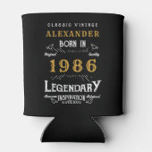 パーソナライズド 40歳の誕生日 1986 ヴィンテージ レジェンダリー 缶クーラー (裏面)