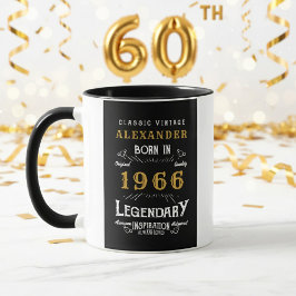 パーソナライズド 60歳の誕生日 1966年生まれ ヴィンテージ ブラック マグカップ