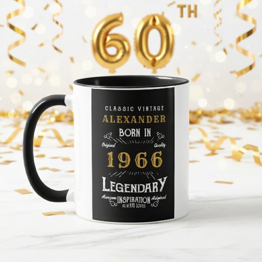 パーソナライズド 60歳の誕生日 1966年生まれ ヴィンテージ ブラック マグカップ