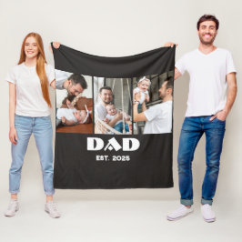 パーソナライズド Dad Established 3枚フォトコラージュ フリースブランケット