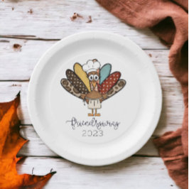 パーソナライズド Funny Friendsgiving / 七面鳥のシェフ ペーパープレート