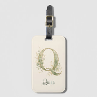 パーソナライズド Q モノグラム | サージブルー系グリーン+ボタニカル ラゲッジタグ