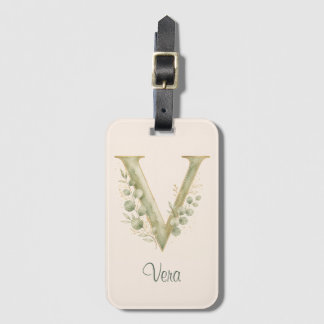 パーソナライズド V モノグラム | セージグリーンボタニカル ラゲッジタグ