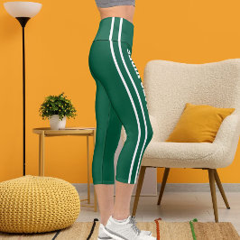 パーソナライズネームカスタムホワイトハンターグリーンキャットママ カプリレギンス