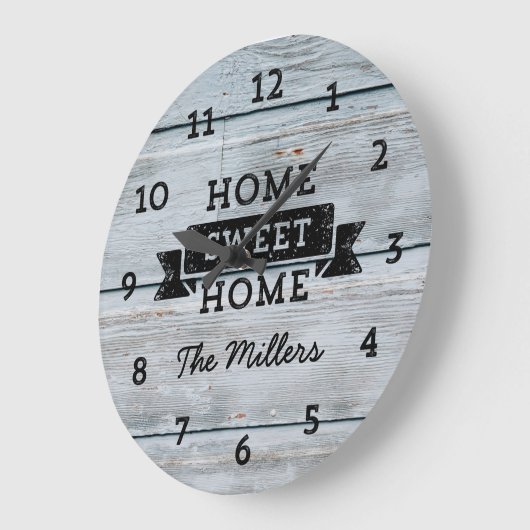 パーソナライズネーム淡い色のウッドホーム素朴スイートホーム ラージ壁時計 (傾斜)