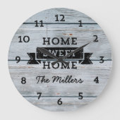 パーソナライズネーム淡い色のウッドホーム素朴スイートホーム ラージ壁時計 (正面)