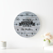 パーソナライズネーム淡い色のウッドホーム素朴スイートホーム ラージ壁時計 (ホーム)