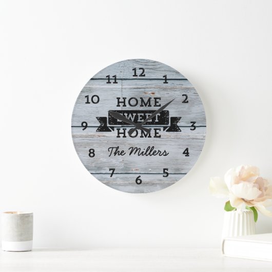 パーソナライズネーム淡い色のウッドホーム素朴スイートホーム ラージ壁時計 (ホーム)