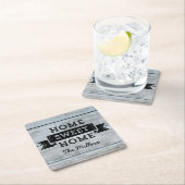 パーソナライズネーム素朴ホームスイートホームウッド淡い色の スクエアペーパーコースター (インサイチュ)