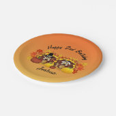 パーソナライズハッピーバースデーフクロウトルコ巡礼者 ペーパープレート (アングル)