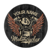 パーソナライズバイクもしくは自転車に乗る人モーターサイクルモーターウィングガレージ カッティングボード (正面)