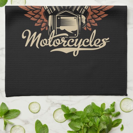 パーソナライズバイクもしくは自転車に乗る人モーターサイクルモーターウィングガレージ キッチンタオル (折り畳み)