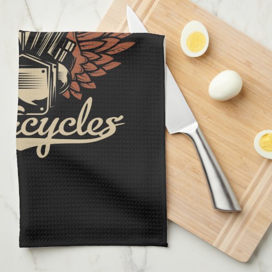 パーソナライズバイクもしくは自転車に乗る人モーターサイクルモーターウィングガレージ キッチンタオル (四つ折り)