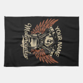 パーソナライズバイクもしくは自転車に乗る人モーターサイクルモーターウィングガレージ キッチンタオル (横)