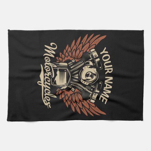 パーソナライズバイクもしくは自転車に乗る人モーターサイクルモーターウィングガレージ キッチンタオル (横)