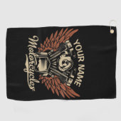 パーソナライズバイクもしくは自転車に乗る人モーターサイクルモーターウィングガレージ ゴルフタオル (横)