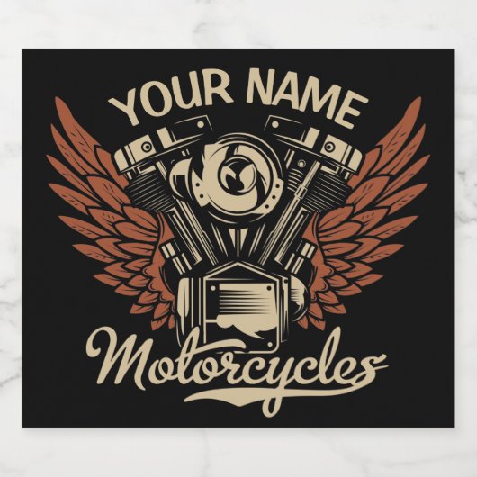 パーソナライズバイクもしくは自転車に乗る人モーターサイクルモーターウィングガレージ ビールラベル (シングルラベル)