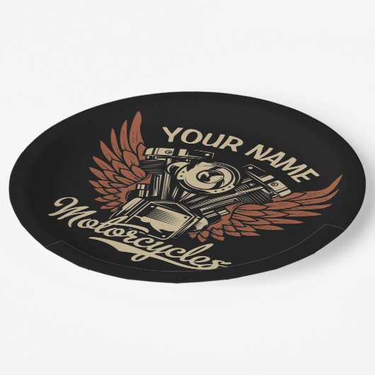  パーソナライズバイクもしくは自転車に乗る人モーターサイクルモーターウィングガレージ  ペーパープレート (アングル)